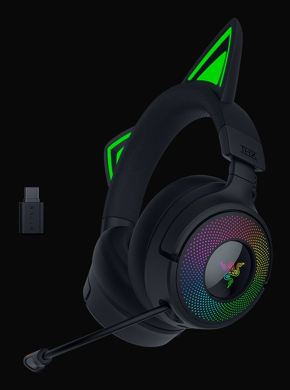 Razer Kraken Kitty V3 Pro Kabelloses Gaming-Headset, USB Typ-A, Bluetooth 5.3, HyperSpeed 2,4 GHz, THX Spatial Audio, RGB Katzenohren, 70 Std., Schwarz