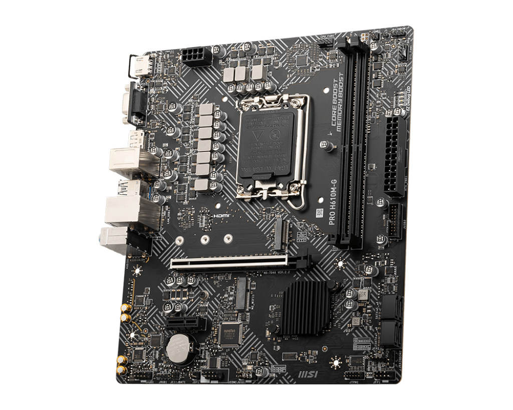 MSI PRO H610M-G Mainboard, Intel H610, LGA 1700, DDR5, 2x DIMM, 96 GB, M.2, SATA III, HDMI 2.1, DisplayPort 1.4, micro ATX