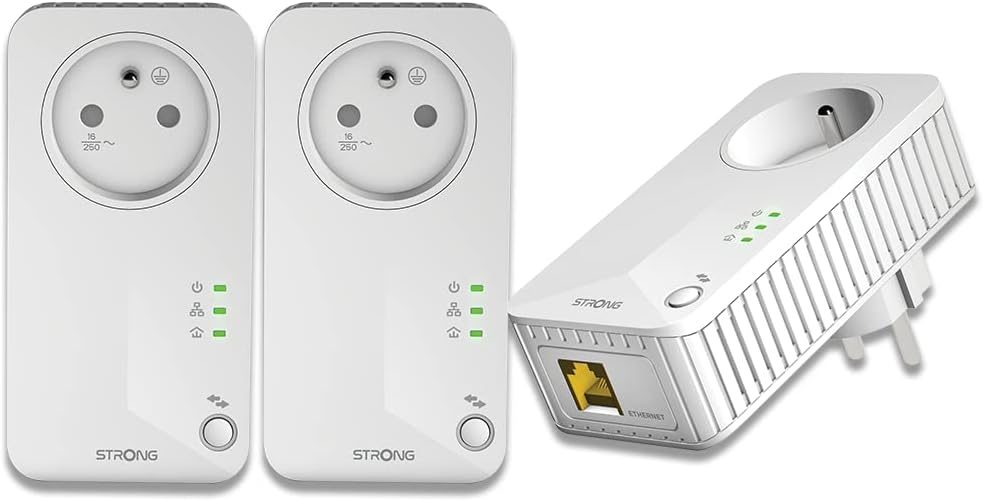 STRONG - Powerline 600 Kit – Trio Steckdosen CPL – Set CPL – 600 Mbps – kompatibel mit jeder Box/Router – 1 Ethernet-Port + Filterbuchse – schnelle Installation – Highspeed-Internetzugang überall