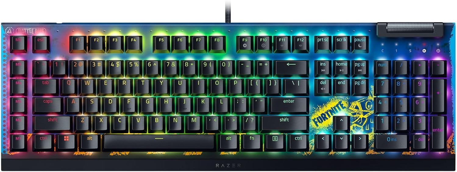 Razer BlackWidow V4 X Fortnite Edition - Mechanische Gaming-Tastatur - Razer Snap Tap (Yellow Switches, 6 eigene Makro-Tasten, Doubleshot-ABS-Tastenkappen, Chroma RGB) - (DEU Layout - QWERTZ)
