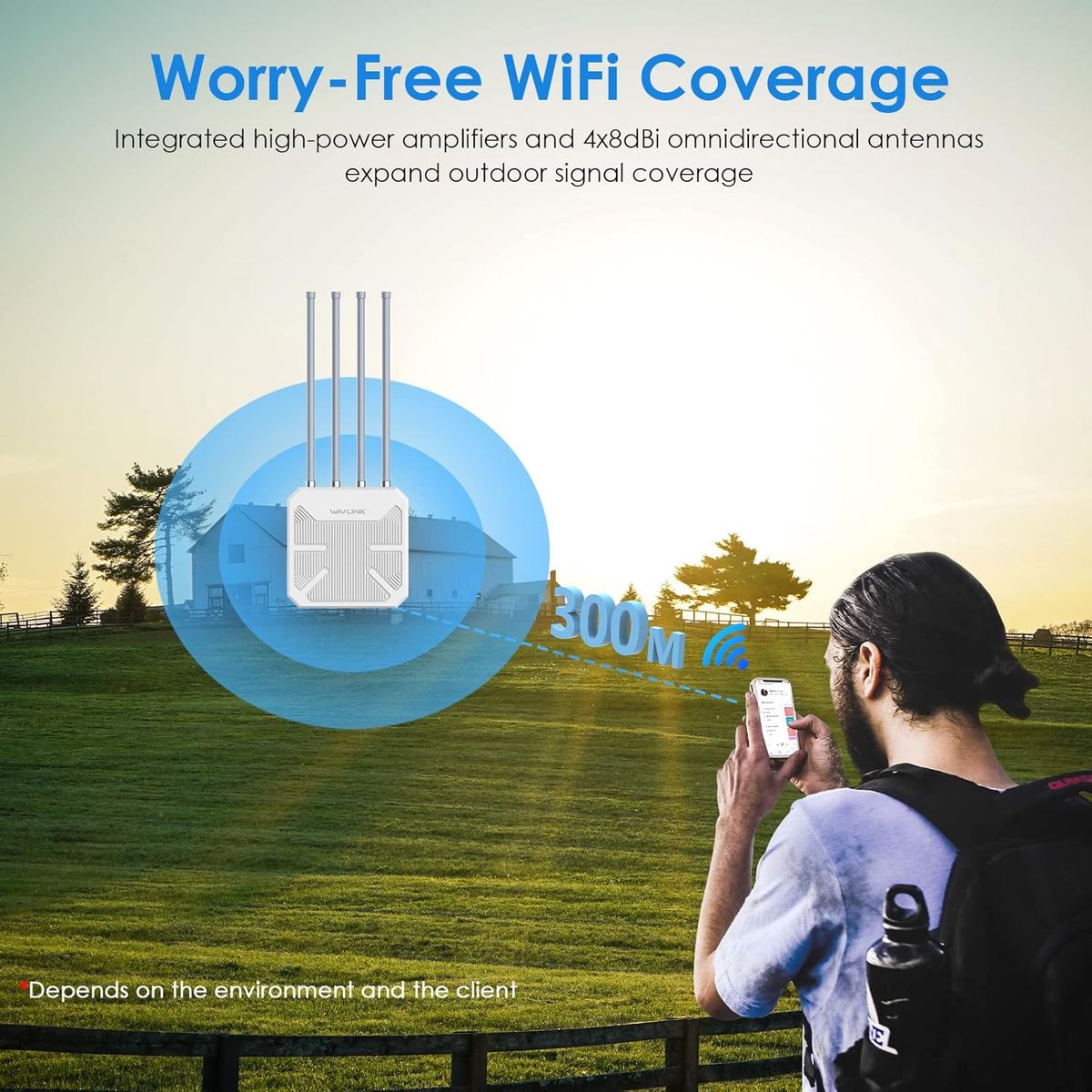 WAVLINK WiFi6 Outdoor Wireless Access Point/WLAN Repeater/Router, Dual Band 2.4G+5G AX1800M Mesh Extender mit PoE/4x8dBi Antennen/IP67 Wetterschutzgehäuse