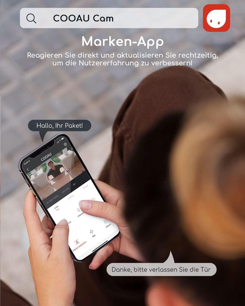 COOAU 2K Überwachungskamera Aussen,PTZ WLAN Kamera Outdoor IP WiFi Kamera Überwachung Außen mit Automatische Menschliche Verfolgung,24/7 Aufnahme,Nachtsicht in Farbe,IP66, SD-Karte/Cloud-Speicher 1 Stück