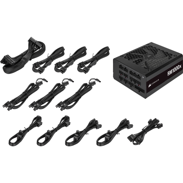 Corsair RM1000x 1000 W PC-Netzteil, vollständig modular, ATX, 80 PLUS Gold, 135 mm Lüfter, 20+4 Pin, 8×6+2 Pin PCIe, Schwarz