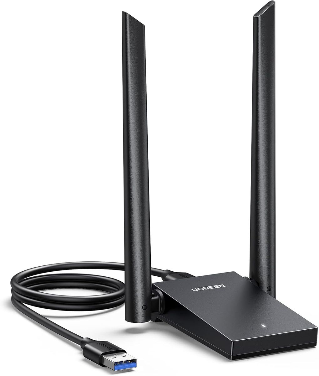 UGREEN AX1800 USB WLAN Stick Adapter WiFi 6 USB 3.0 Adapter für PC Dual 5dBi WLAN Antennen mit eingebauter Treiber, Super Wanddurchdringung und Dualband (5GHz/2.4GHz) für Windows 10/11