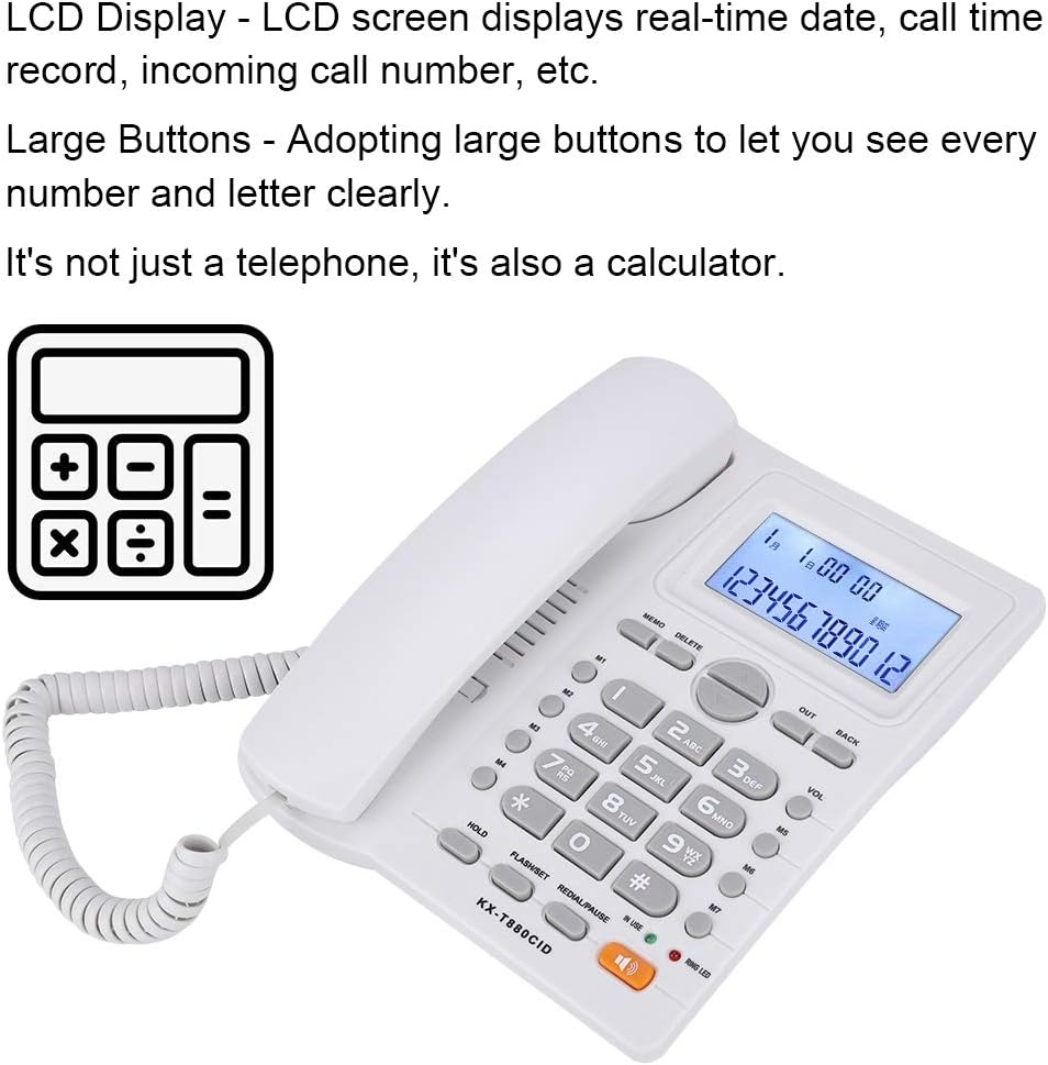 Tosuny KX-880CID Schnurgebundenes Telefon mit Freisprecheinrichtung und Anrufer ID Anzeige, Festnetztelefon mit Zwei Anschlüssen für Privatanwender/Hotel/Unternehmen/Büro Weiß