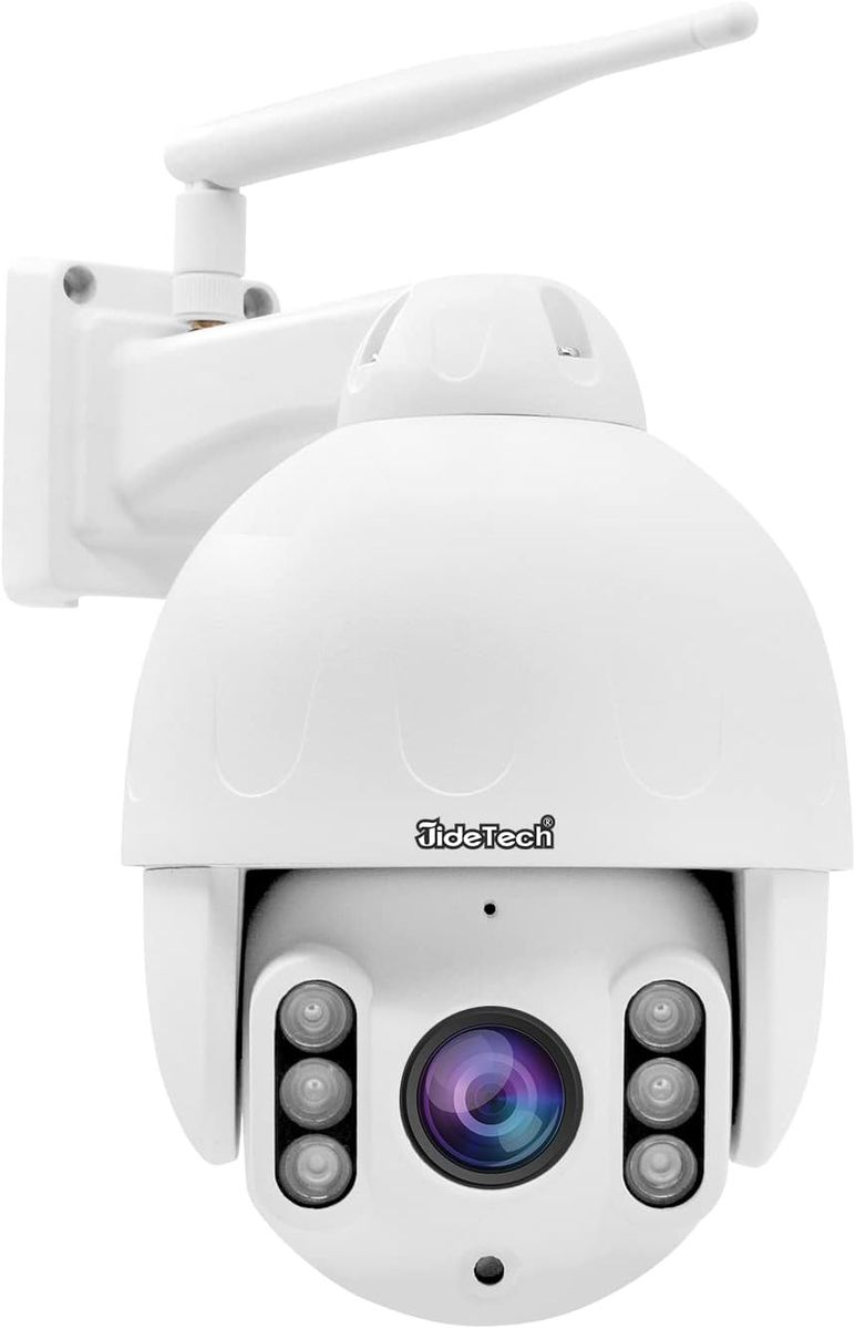 PTZ Security Camera - 5X Optischer Zoom Überwachungskamera Aussen WLAN, mit automatischer Verfolgung, 2-Wege Audio,50-80M Nachtsicht in Farbe, 355°/90° Schwenkbar, 128GB SD-Karten (P3-5X-5MPW Weiß)