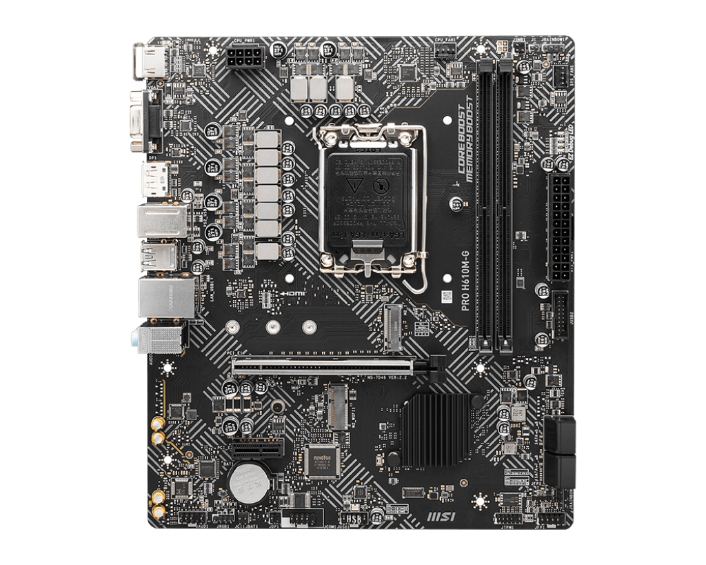 MSI PRO H610M-G Mainboard, Intel H610, LGA 1700, DDR5, 2x DIMM, 96 GB, M.2, SATA III, HDMI 2.1, DisplayPort 1.4, micro ATX