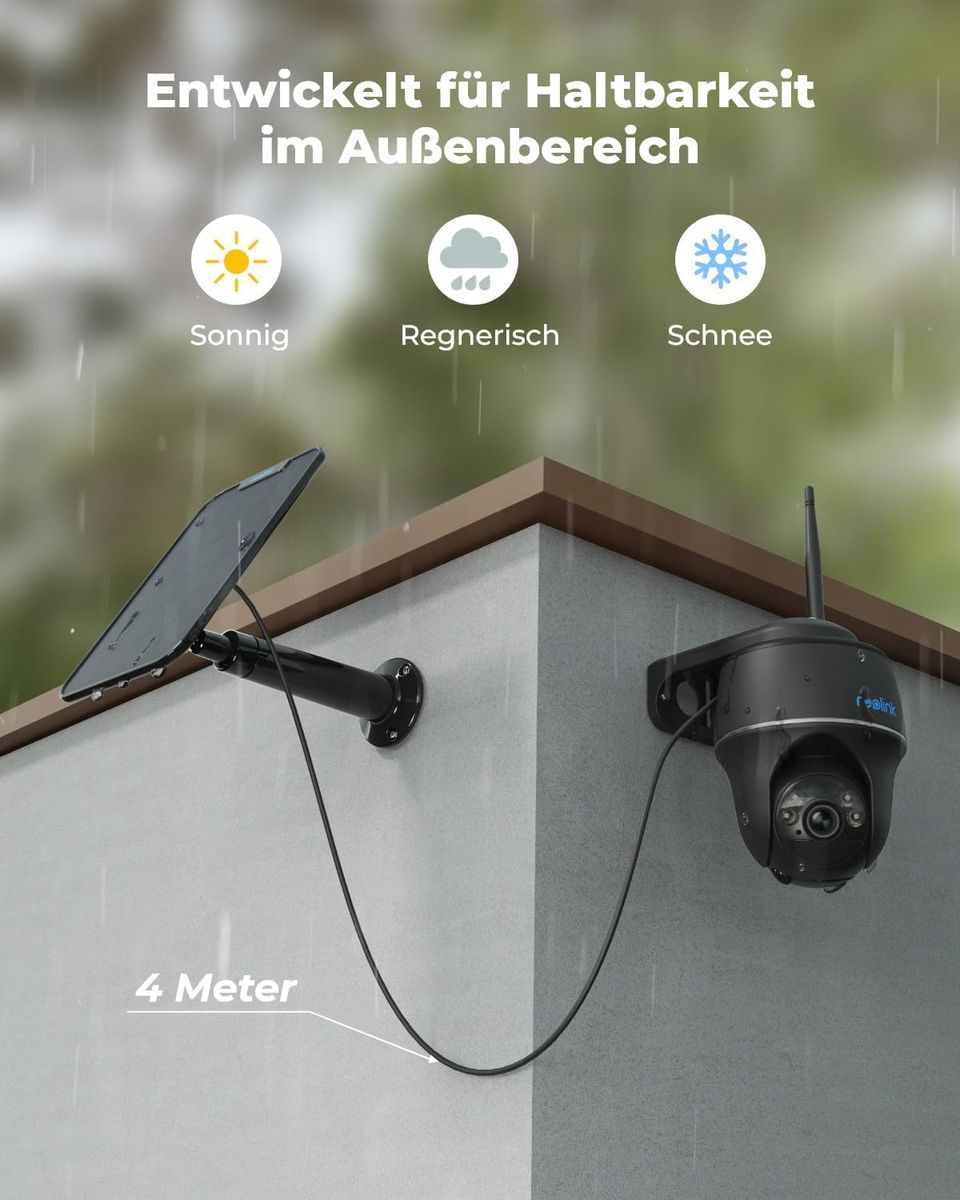 Reolink Argus PT+SP-B 5MP Solar-Überwachungskamera Akku, 355°/140° schwenkbar, 2,4/5GHz WLAN, Farbnachtsicht, Personen-/Fahrzeug-/Tiererkennung, Outdoor, mit Solarpanel