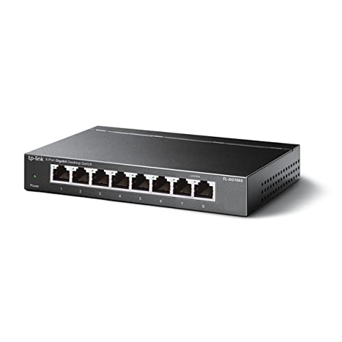 TP-Link TL-SG108S(UN) V1.0 Omada 8-Port Gigabit Desktop-Switch, Unmanaged, 8x 10/100/1000 Mbit/s, DC-Netzteil, energieeffizient, schwarz