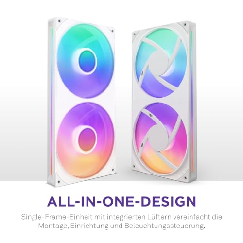 NZXT F280 RGB Core 280 mm Einzelrahmen-Lüftereinheit, 2x140 mm aRGB-Lüfter, hoher statischer Druck, 8 adressierbare RGB-LEDs pro Lüfter, Weiß