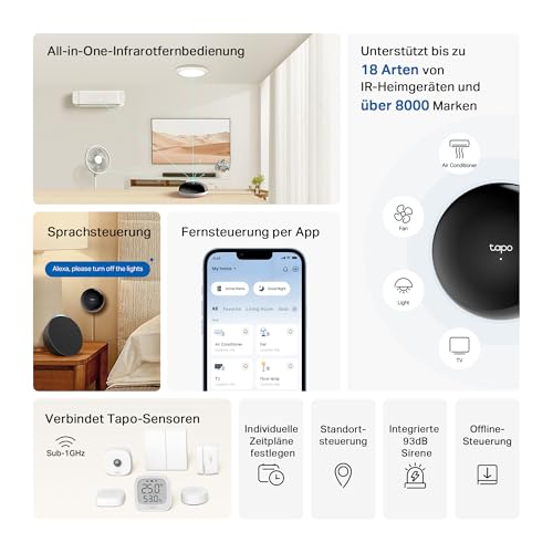 TP-Link Tapo H110 V1.0 IR-Fernbedienung, Matter-Hub, Sprachsteuerung Alexa & Siri, unterstützt 18 Gerätetypen, über 8.000 Marken, Timer & Fernsteuerung, EU