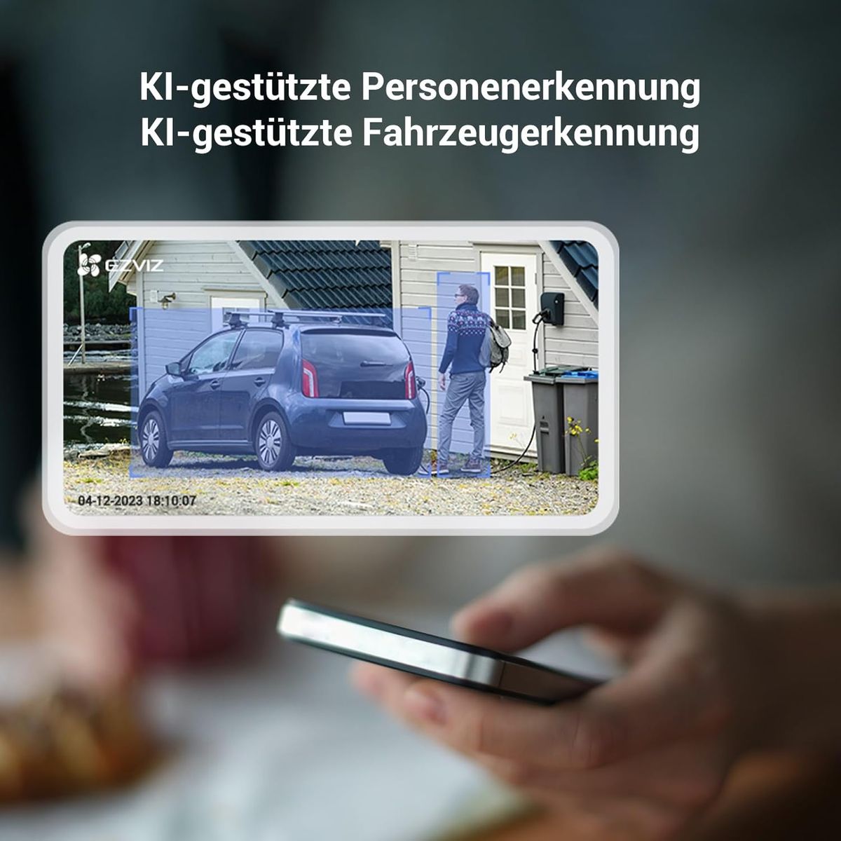 EZVIZ CB3FHDSolarPanel 2K Akku-Außenkamera mit Solarpanel, WLAN 6, 5200 mAh, KI Personen-/Fahrzeugerkennung, Farbnachtsicht, 2-Wege-Audio, Weiß