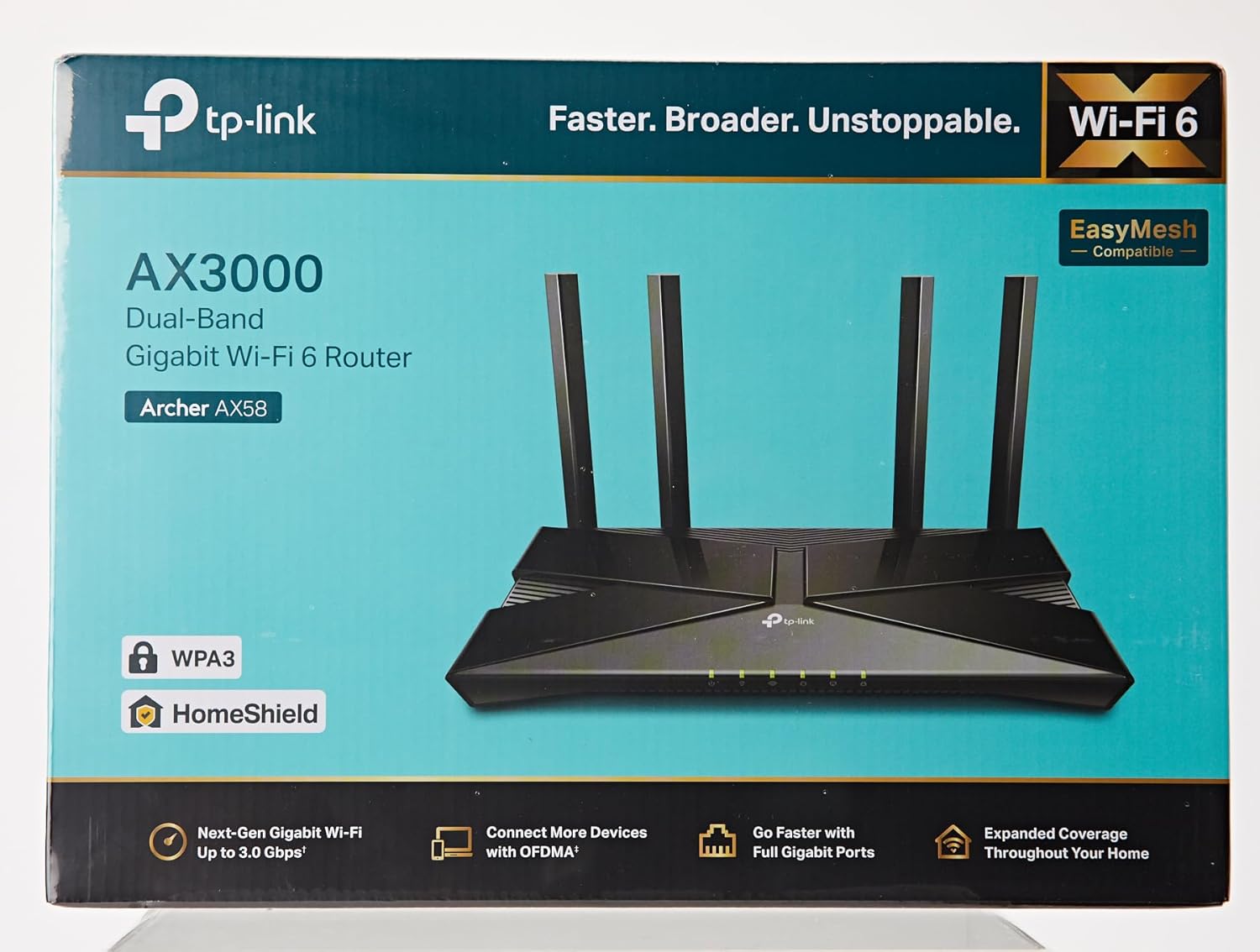TP-Link Archer AX58 Wi-Fi 6 WLAN Router, Dualband AX3000, 5 Gigabit-Ports, WPA3, Kindersicherung, Gast-Netzwerk, Keine DSL-Funktion AX3000 Router ohne USB-Port