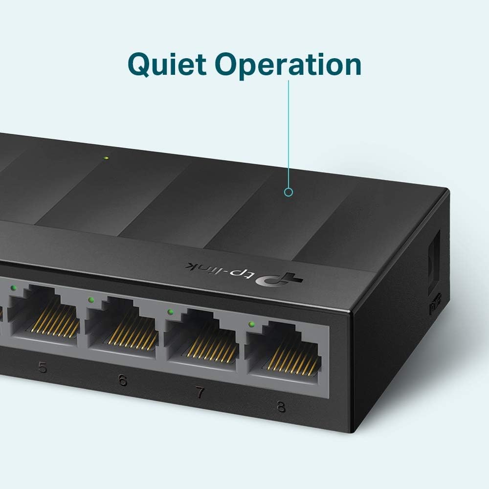TP-Link LS1008G 8-Port Desktop Switch (8 x Gigabit Auto-Negotiation RJ45 Ports, IEEE 802.3x, Plug and Play, energiesparend, Plastikgehäuse für einfache Tisch- oder Wandmontage)schwarz