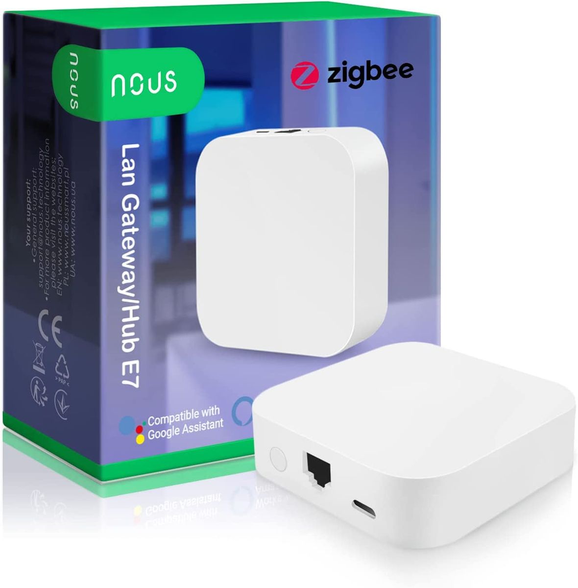 NOUS E7 ZigBee Gateway, Tuya, Smart Life, ZigBee Hub, ZigBee Bridge, ZigBee Smart Home, ZigBee Gateway Alexa, Gateway ZigBee Smart Home, ZigBee 3.0, Gateway Smart Home, Nous Smart Home App