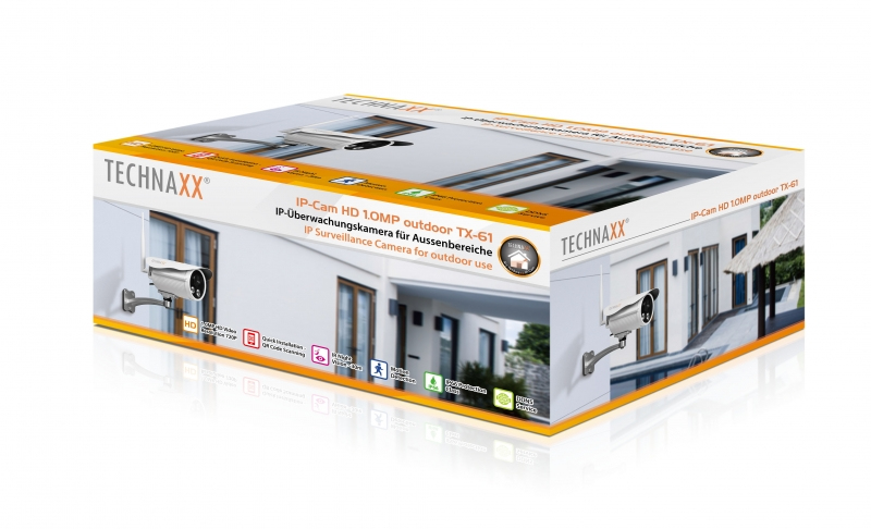 Technaxx TX-61 Patrone IP-Sicherheitskamera 1 MP (720p) Innen & Außen WLAN LAN Nachtsicht 30 m IP66 Decke/Wand Weiß