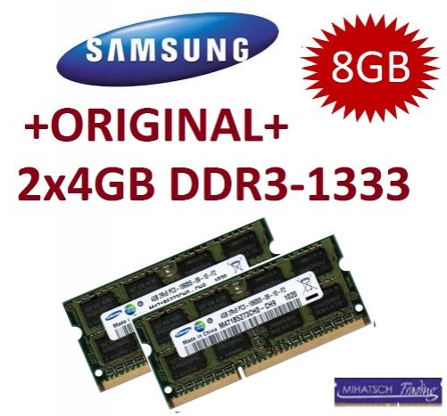 SAMSUNG Kit 2x 4GB DDR3-1333 (1333Mhz, 204pin CL9 PC3-10600 SO-DIMM)