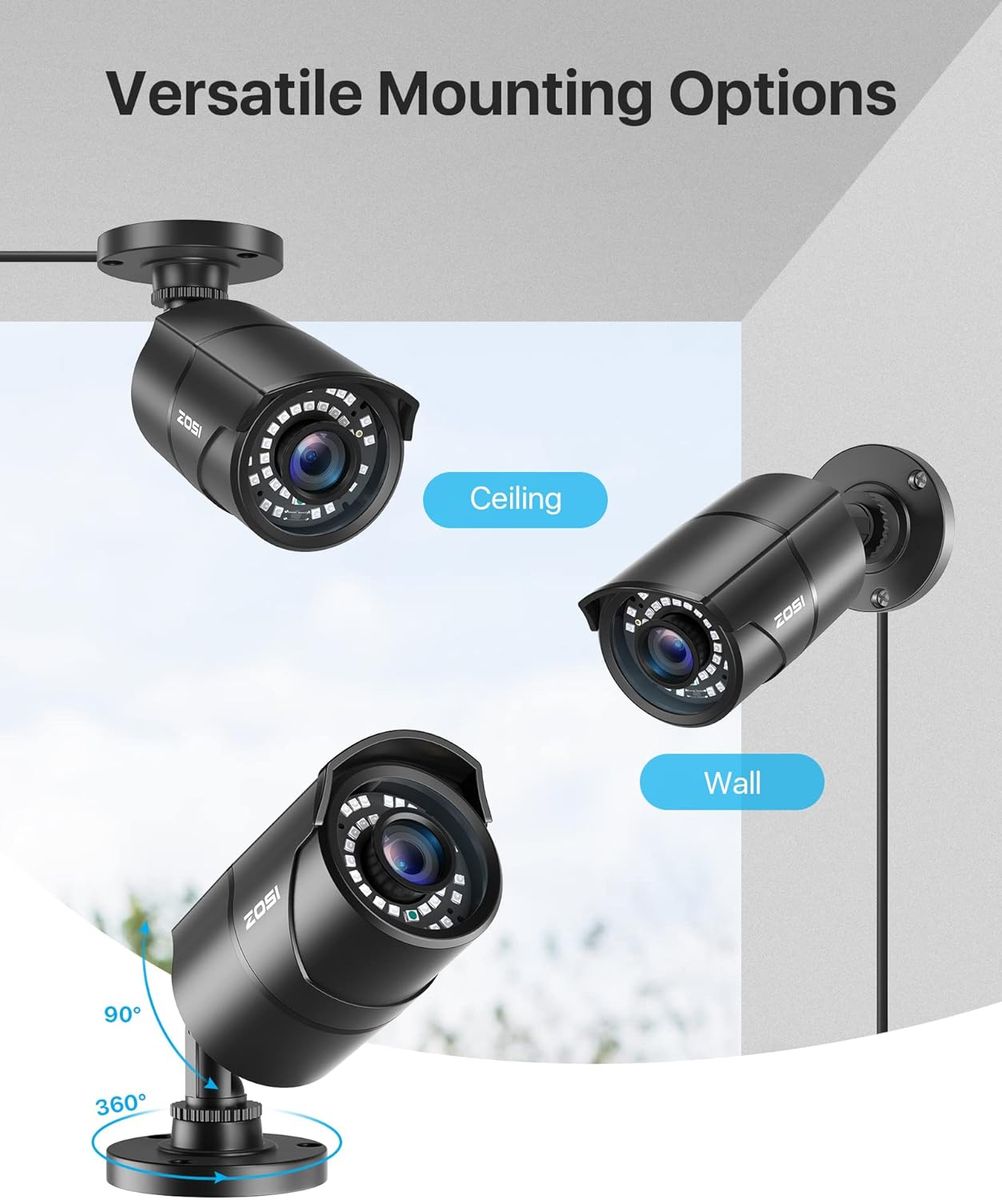 ZOSI AJ-1AC-2612C-BS-P-EU 1080P HD 4-in-1 TVI/AHD/CVI/CVBS Außen Überwachungskamera, 3.6mm Linse, 36m Nachtsicht, IP66 Metallgehäuse, OSD-Taste, BNC