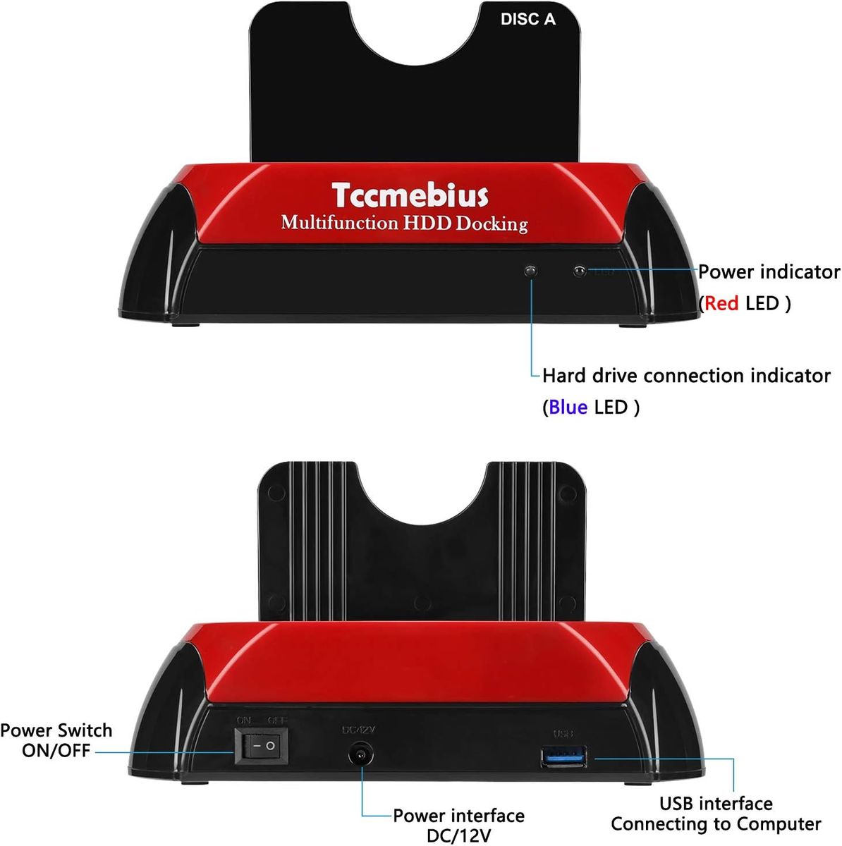 Tccmebius TCC-S868 USB 3.0 Festplatten-Dockingstation, Dual-Slot 2,5/3,5 Zoll SATA & IDE, One-Touch-Backup, bis 20 TB