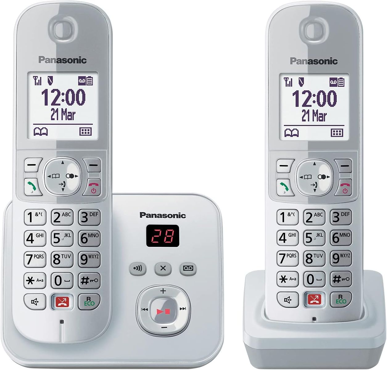 Panasonic KX-TG6862GS Schnurlostelefon mit 2 Mobilteilen und Anrufbeantworter (Bis zu 1.000 Telefonnummern sperren, übersichtliche Schriftgröße, lauter Hörer, Voll-Duplex Freisprechen) perl-silber 2 Schnurlostelefone mit Anrufbeantworter pe