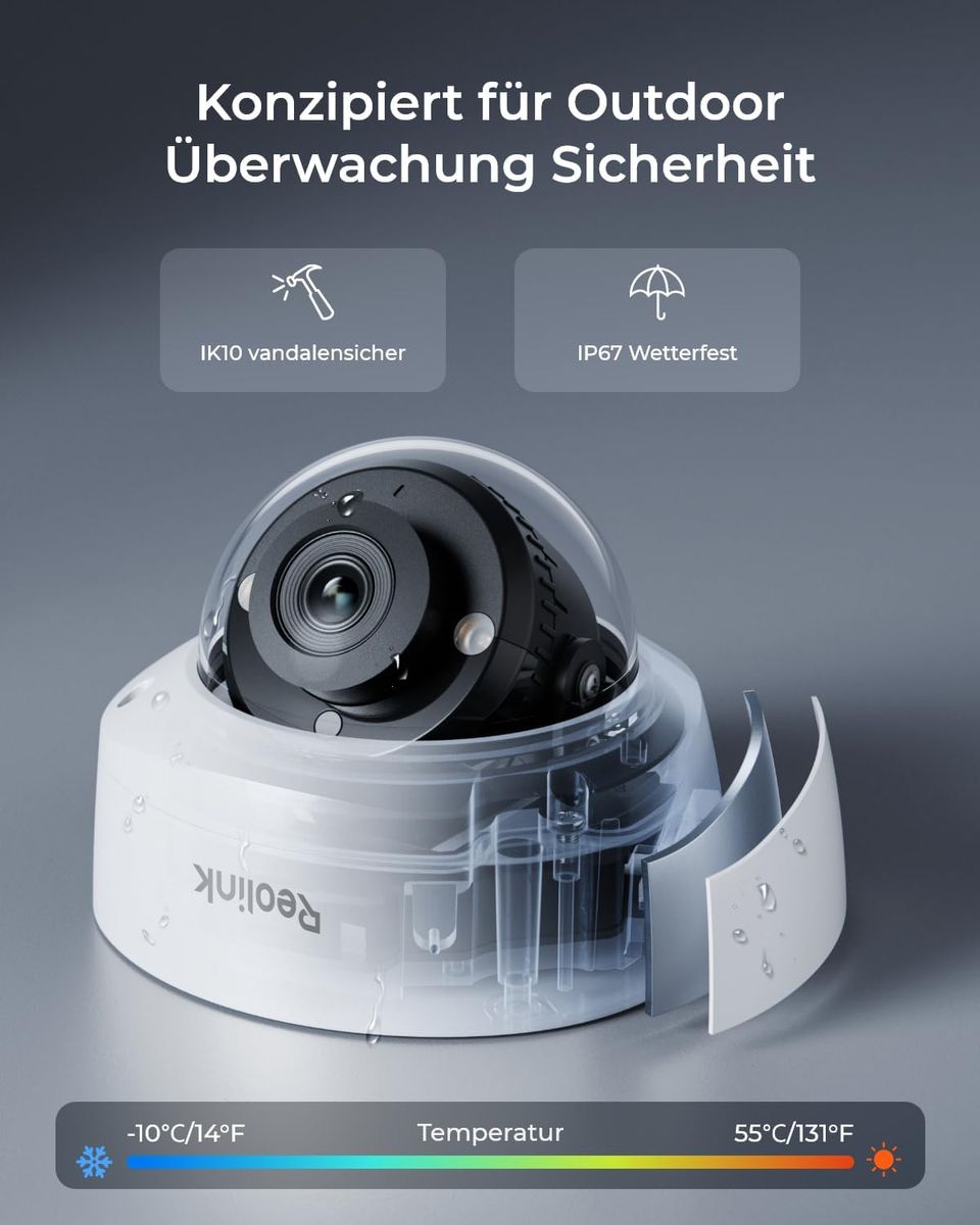 Reolink RLC-840A 4K UHD PoE Überwachungskamera, IK10 Vandalismusschutz, IP67, Farbnachtsicht, Personen-/Fahrzeug-/Tiererkennung, Zwei-Wege-Audio