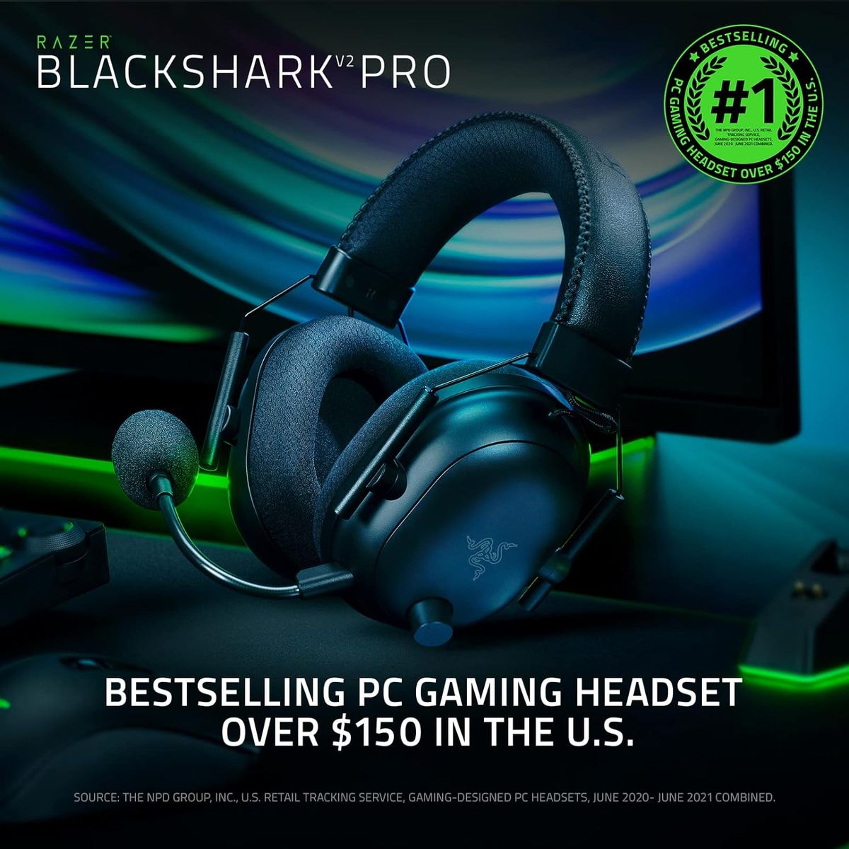 Razer BlackShark V2 Pro 2020 Gaming Headset Wireless RF + 3.5mm Virtual 7.1 Surround-Sound for PC Black