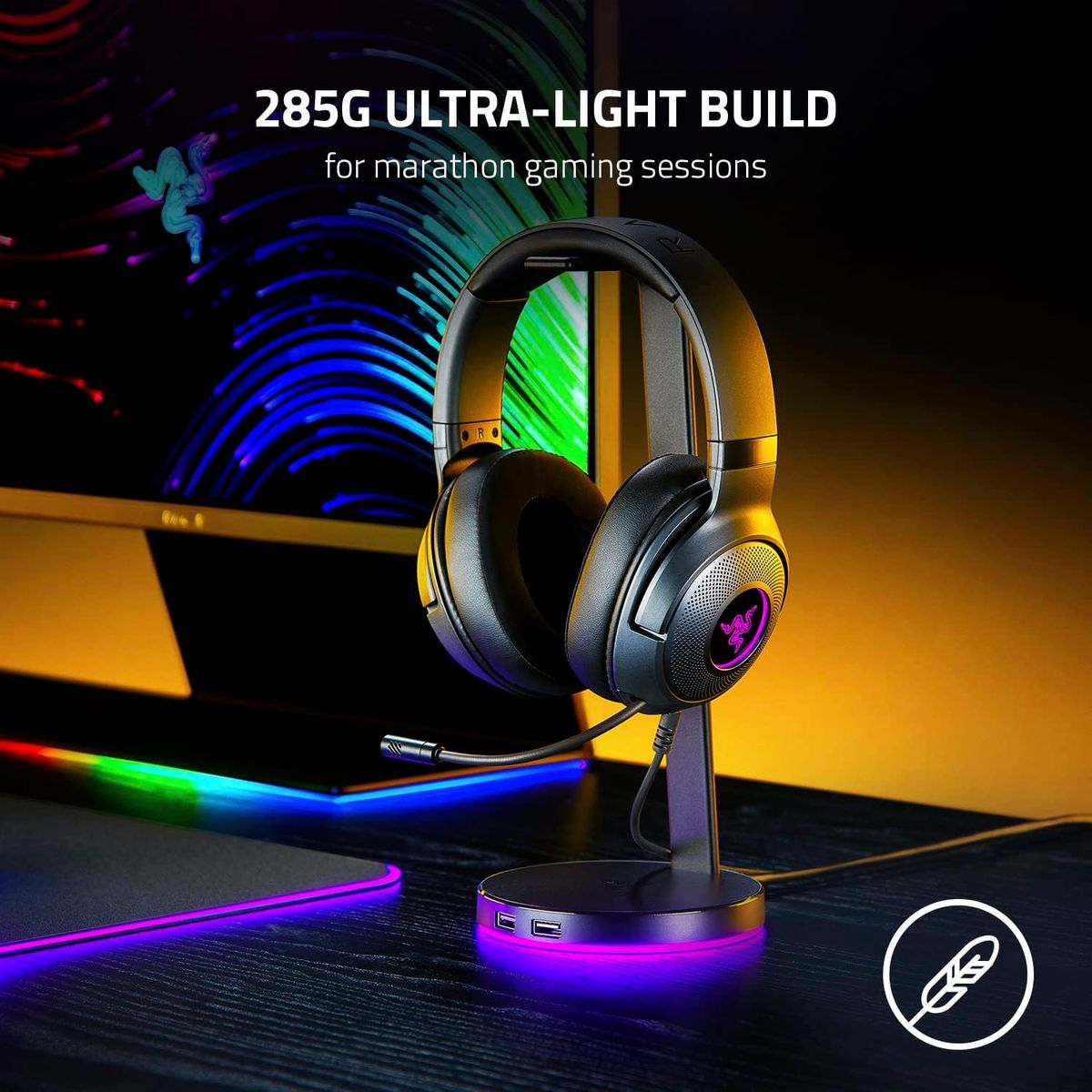 Razer Kraken V3 X Refresh Gaming Headset Virtual 7.1 Surround-Sound USB Chroma RGB for PC PS4 Black 2