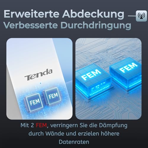 Tenda A18 V4.0 WLAN-Repeater Dualband AC1200, 867 Mbit/s 5 GHz + 300 Mbit/s 2,4 GHz, kompatibel mit FritzBox, Abdeckung 150 m², App-Steuerung, AP-Modus