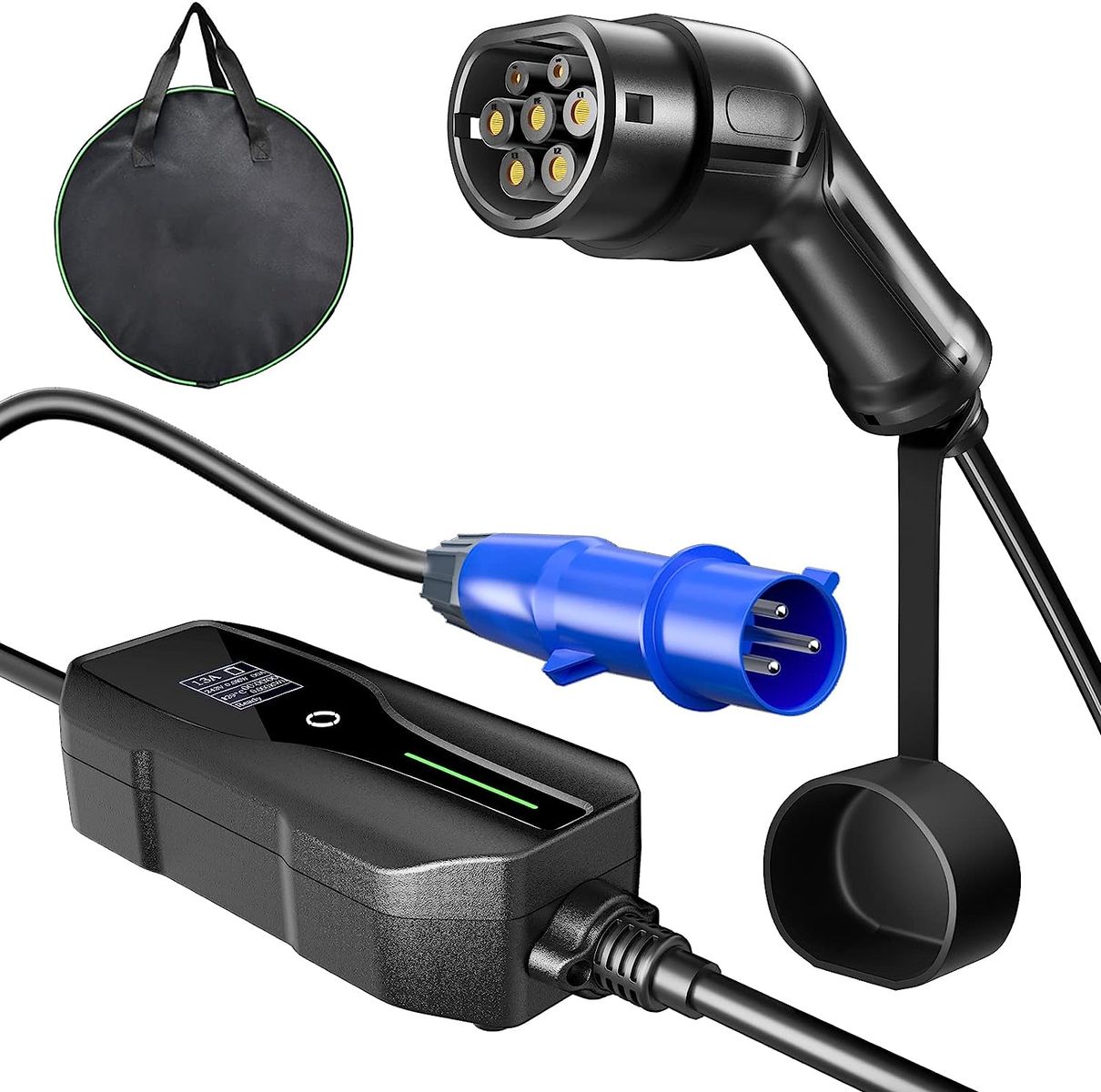 TTLIFE Tragbares Typ 2 EV Ladegerät für CEE Stecker,Ladegerät für Elektrofahrzeug-Ladekabel,10A/16A/20A/24A/32A Schaltbare mit Digitalanzeige,7,2KW, IEC 62196-2, 5 Meter Mit Aufbewahrungstasche