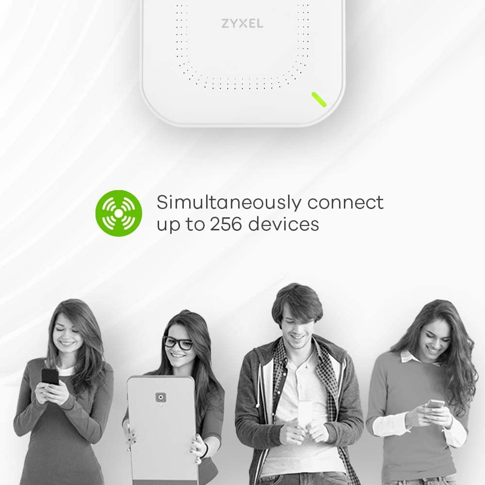 Zyxel Cloud WiFi6 AX1800 Wireless Access Point 802.11ax Dual Band 1.77 Gbps Managed via Nebula APP/Cloud or Standalone up to 4 Separate Wi-Fi Networks PoE Power Supply Included [NWA500 AX] Wi-Fi 6 AX1800 Small Business