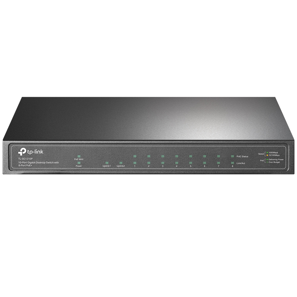TP-Link TL-SG1210P(UN) V3.0 Unmanaged Gigabit Switch, 9x RJ45 (8x PoE+), 1x SFP, 63W PoE, Metallgehäuse, Wandmontage, Grau