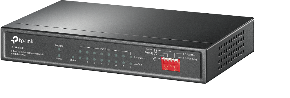 TP-Link 9-Port 10/100Mbit/s-Desktop-Switch mit 8 PoE+-Ports