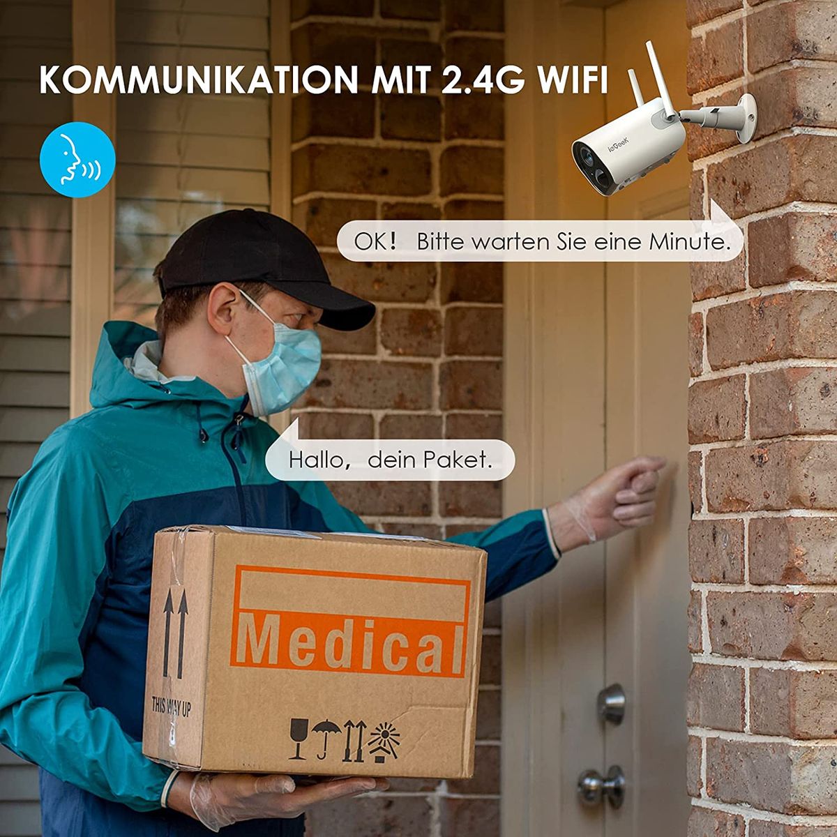 ieGeek Surveillance Camera Outdoor Battery 10400mAh, 1080P Wireless Outdoor WLAN IP Camera with PIR Motion Detector, IR Night Vision, IP65 Waterproof, 2-Way Audio, Cloud/SD Storage