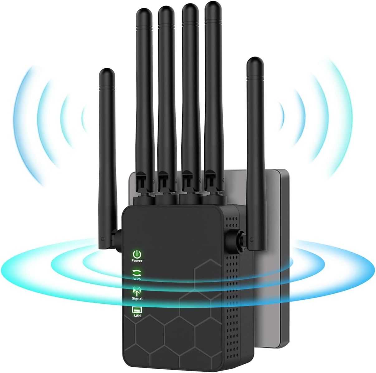 Generico WLAN-Repeater, 6 High-Gain-Antennen, 2x LAN-Anschlüsse, Repeater & AP, 2,4 GHz 300 Mbit/s, WLAN-Extender, EU Stecker Typ C