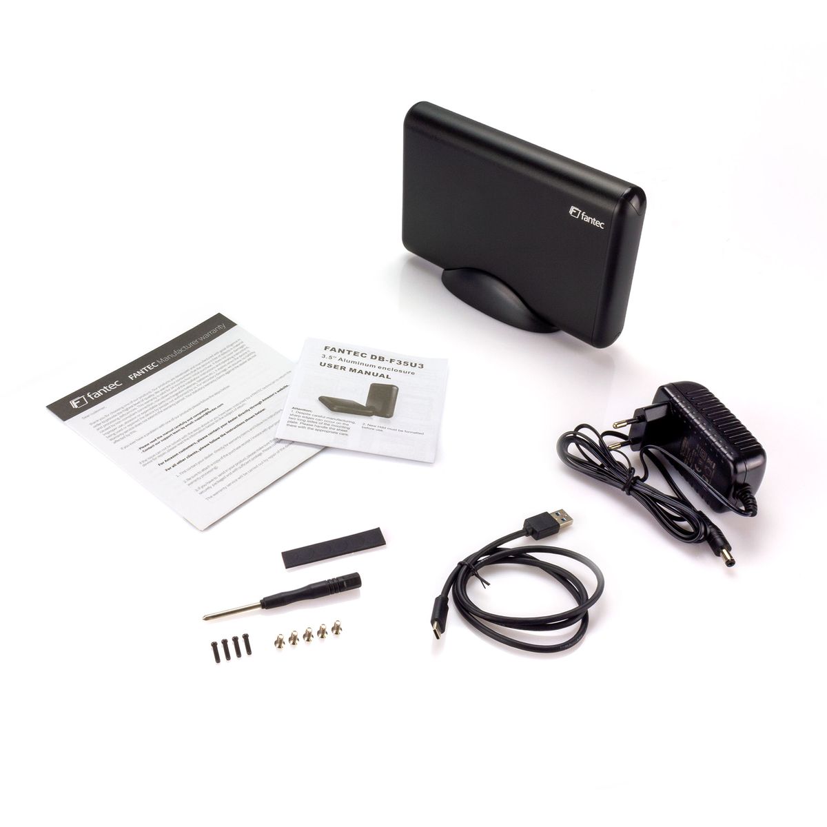 Fantec DB-F35U3 3.5" HDD-Gehäuse, extern, USB 3.0 (5 Gbit/s), SATA III, Aluminium, Schwarz, mit 12 V Netzteil