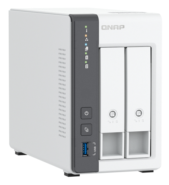 QNAP TS-216G 2-Bay NAS Tower, 2,5GbE, Quad-Core Cortex-A55 2,0 GHz, 4 GB RAM, NPU, Hot-Swap, 2x SATA HDD/SSD, 2x RJ-45, 65 W, Weiß