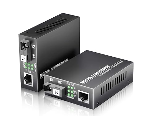 Elfcam 2 x 1 Port RJ45 Ethernet-Faser-Medienkonverter, 1,25 G SFP (Mini-GBIC), SC Monomode, bis 20 km, 1x RJ45 Gigabit