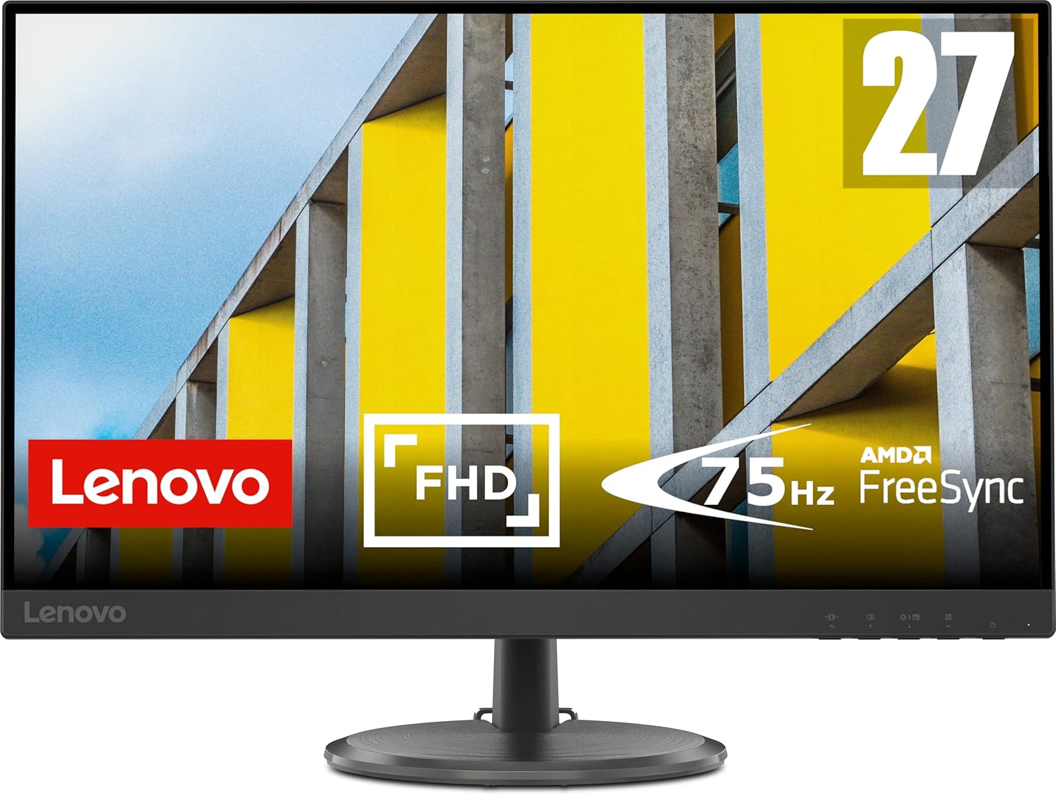 Lenovo D27-37 | 27" Full HD Monitor | 1920x1080 | 75Hz | 250 nits | 5ms Reaktionszeit | HDMI | VGA | AMD Radeon FreeSync | schwarz