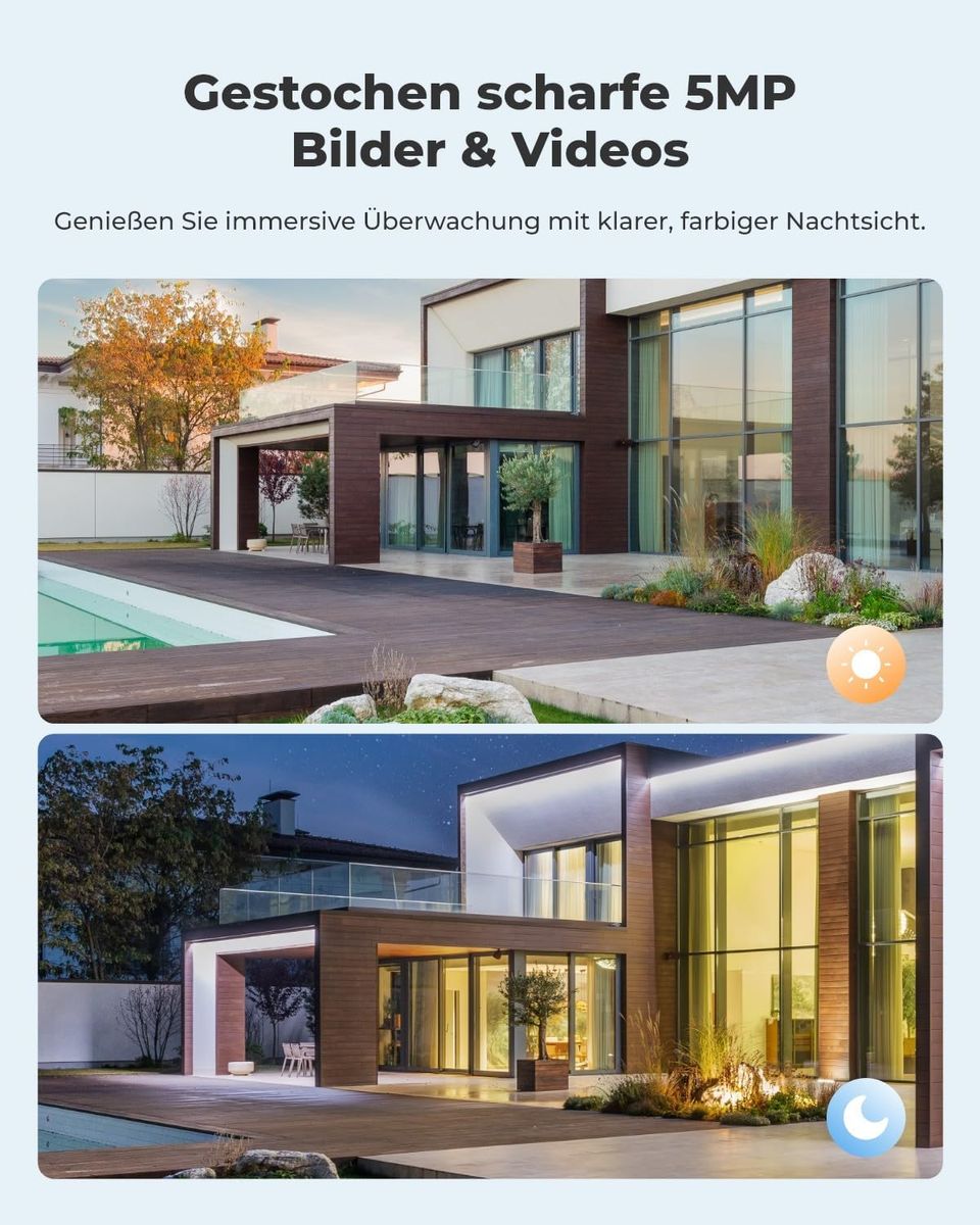 Reolink Argus PT+SP-B 5MP Solar-Überwachungskamera Akku, 355°/140° schwenkbar, 2,4/5GHz WLAN, Farbnachtsicht, Personen-/Fahrzeug-/Tiererkennung, Outdoor, mit Solarpanel