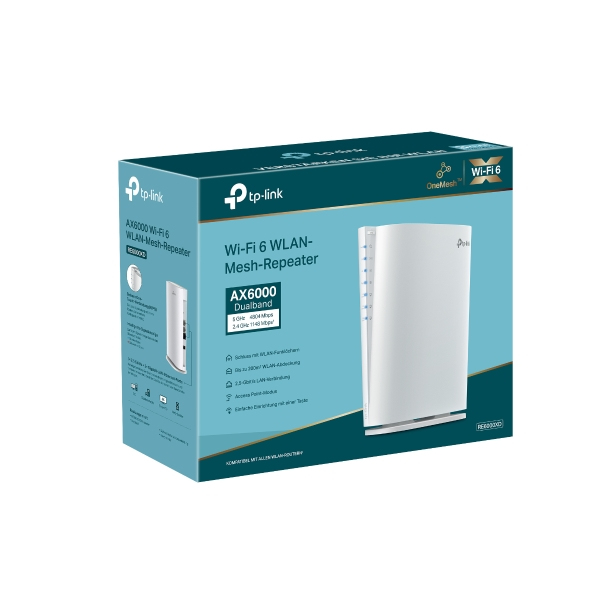 TP-Link RE6000XD V1.0 AX6000 Mesh Wi‑Fi 6 WLAN-Repeater, Dualband, 2,5 Gbit/s Multi‑Gig-Port, Ethernet, Weiß, EU