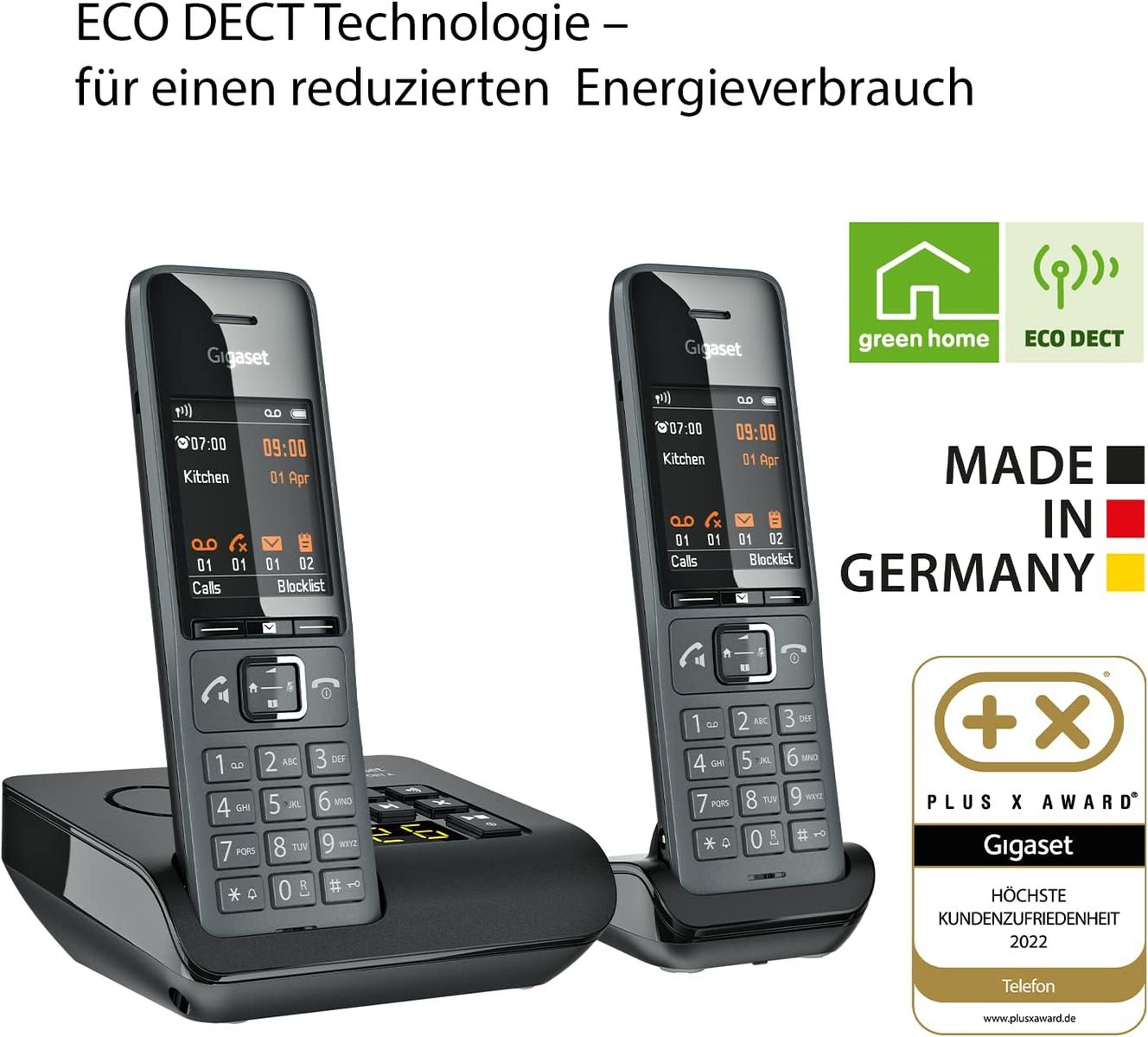 Gigaset Comfort 520A Duo 2 Schnurlose DECT-Telefone Anrufbeantworter Elegantes Design Beste Audioqualität Freisprechfunktion Anrufschutz Adressbuch 200 Kontakten Titan-schwarz Comfort 520A Duo 2 Telefone AB