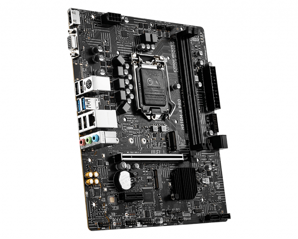 MSI H510M-A PRO Mainboard, Micro-ATX - unterstützt Intel Core Prozessoren der 11. Generation, LGA 1200 - 2 x DIMMs (3200MHz), 1 x PCIe 4.0 x16, 1 x M.2 Gen3, USB 3.2 Gen1, 1G LAN, HDMI 2.0b