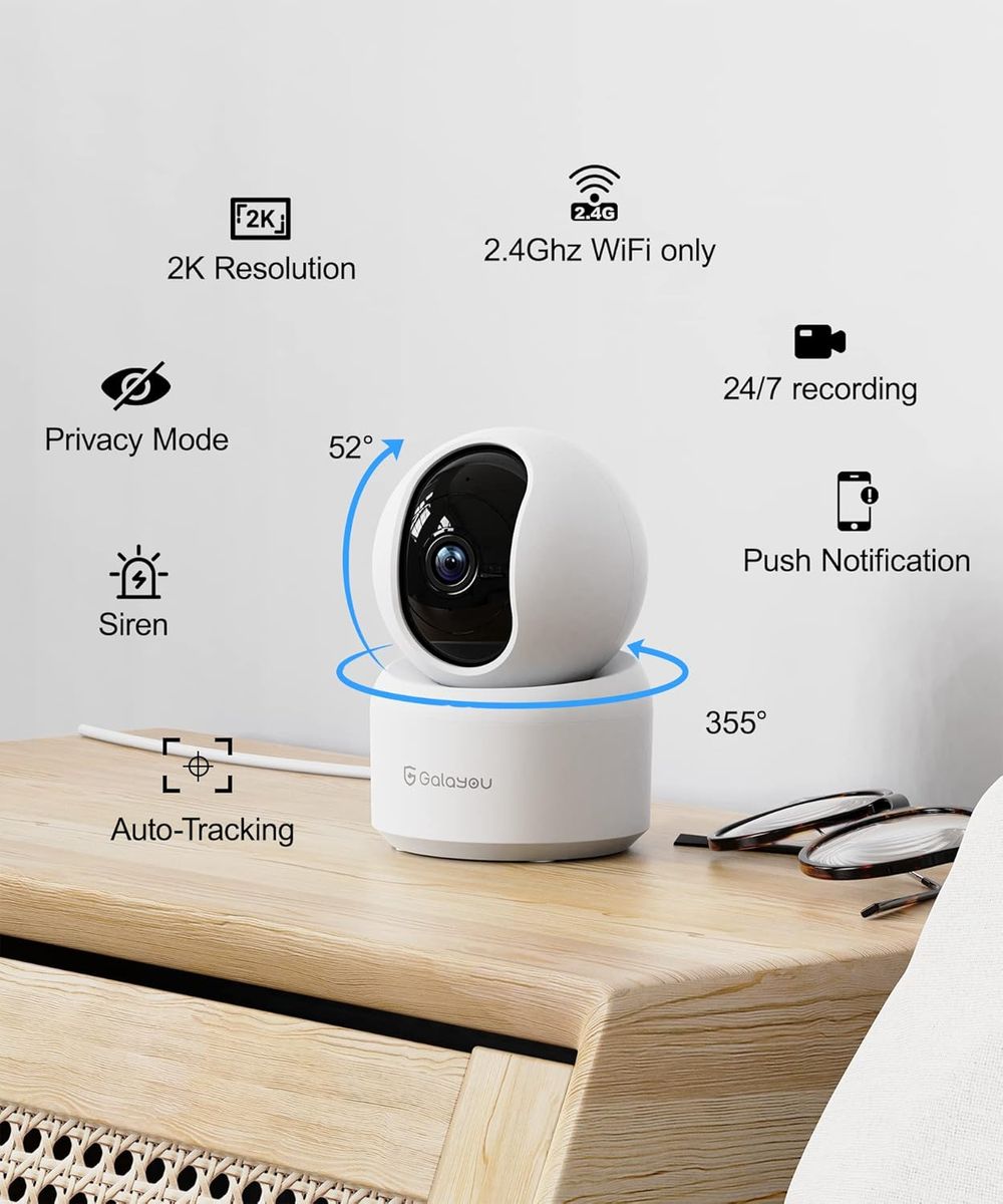 GALAYOU 2K Überwachungskamera innen, WLAN IP Kamera überwachung Indoor WiFi Camera,360°Hundekamera Zwei-Wege-Audio, Babyphone mit Kamera,funktioniert mit Alexa&Google Home G2-2P Weiß 2 Stück (1er Pack)