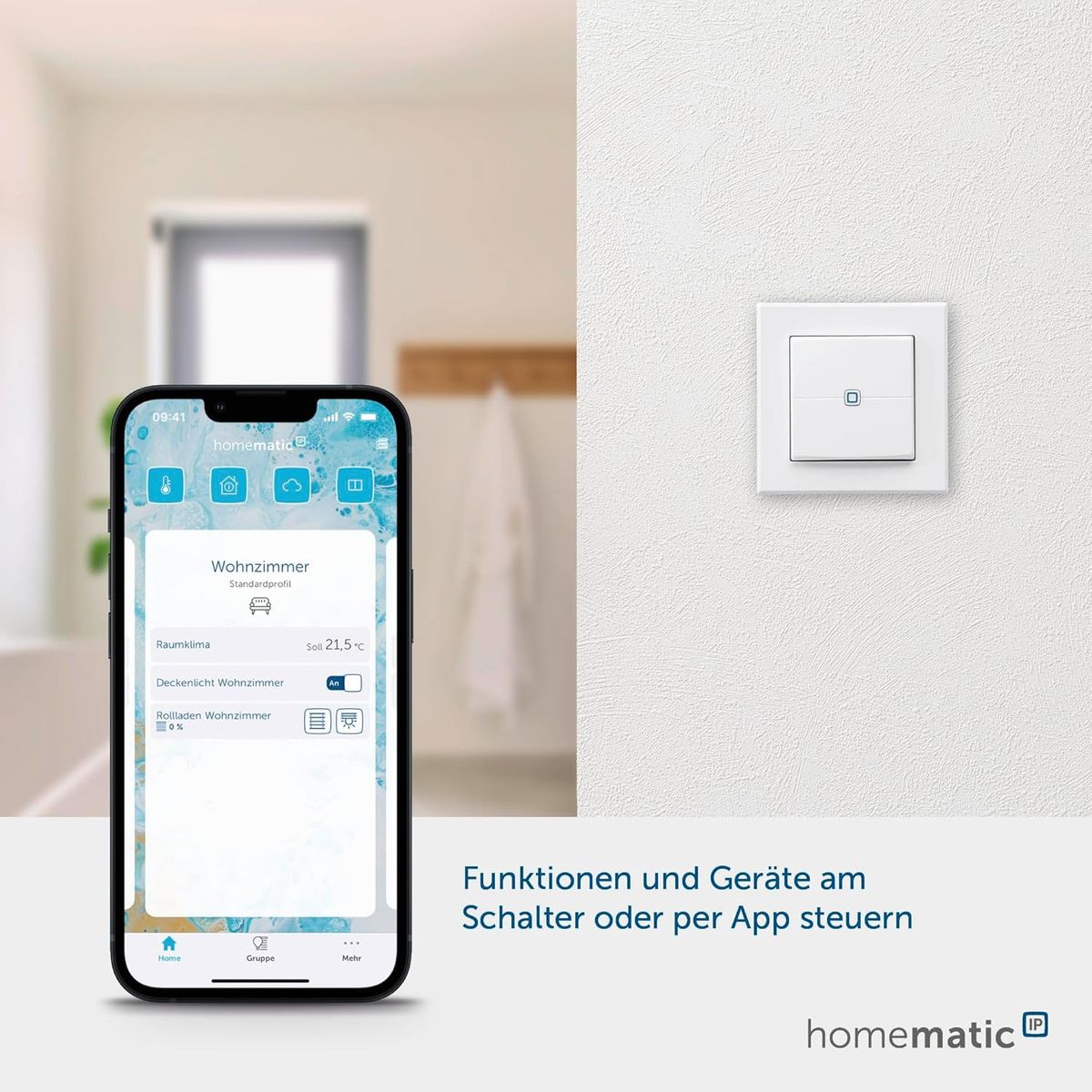 Homematic IP Smart Home Wandtaster – 2-Fach, Wandschalter, Zwei Tasten, Zubehör für Ihr Homematic IP Smart Home, universell einsetzbar, schaltet Aktoren und Thermostate, kabellos, 140665A0 Wandtaster - 2-fach, weiß