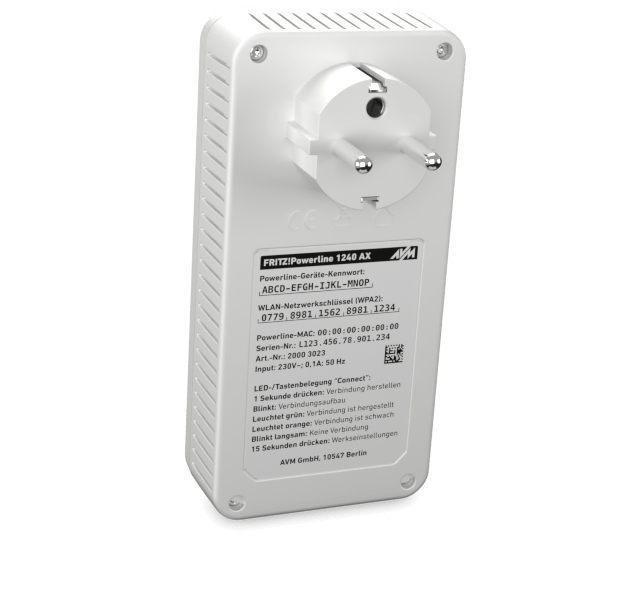 FRITZ! Powerline 1240 AX Powerline WLAN-Set, 1200 Mbit/s, Gigabit Ethernet, Wi‑Fi 6 (802.11ax), Weiß, 2er-Set