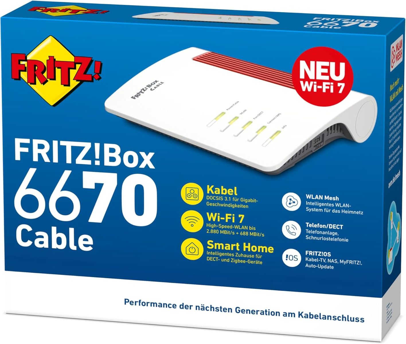 AVM FRITZ!Box 6670 Cable Kabel-Router, Wi‑Fi 7, DOCSIS 3.1, 2.5G LAN, Zigbee, DECT, DVB-C TV-Tuner