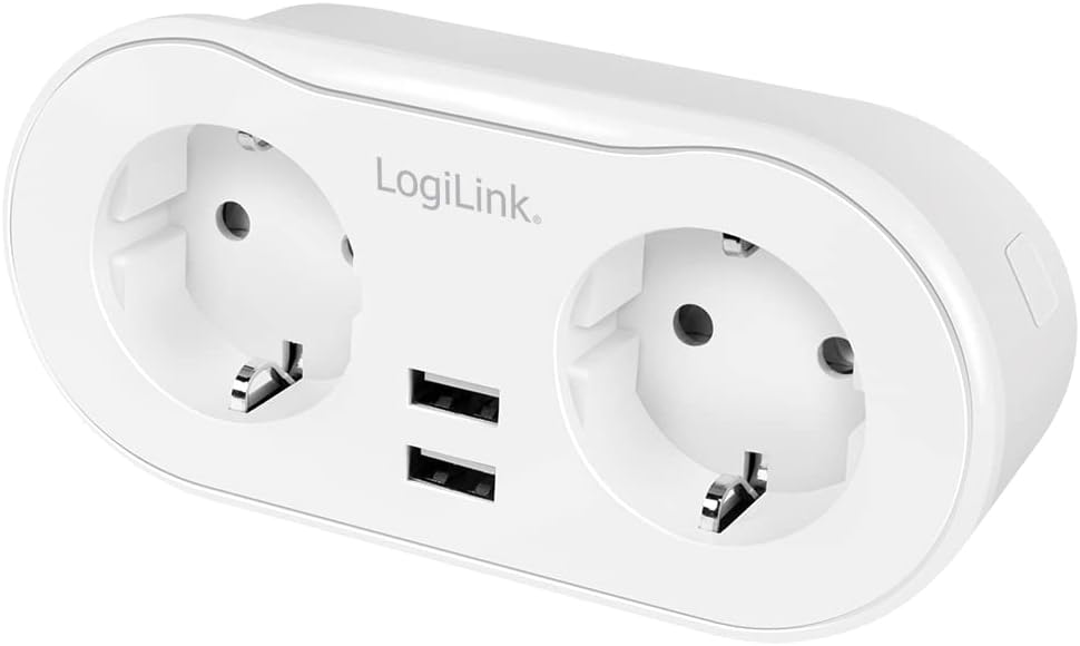 LogiLink SH0102 WLAN Smart Home Steckdosenleiste 2-fach (2x CEE 7/7) + 2x USB-A, App-steuerbar, Tuya-kompatibel, Alexa & Google Home, IP20