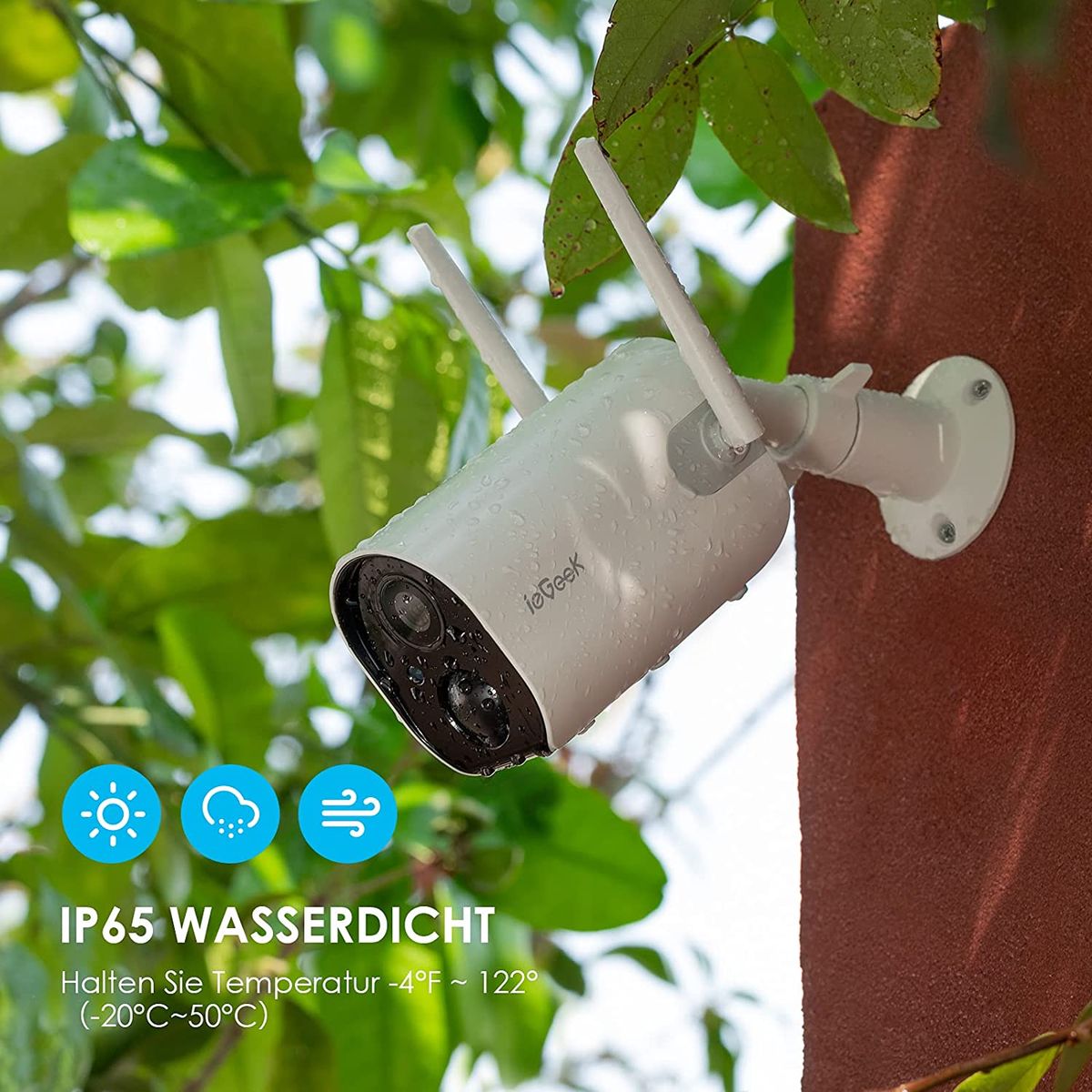 ieGeek Surveillance Camera Outdoor Battery 10400mAh, 1080P Wireless Outdoor WLAN IP Camera with PIR Motion Detector, IR Night Vision, IP65 Waterproof, 2-Way Audio, Cloud/SD Storage