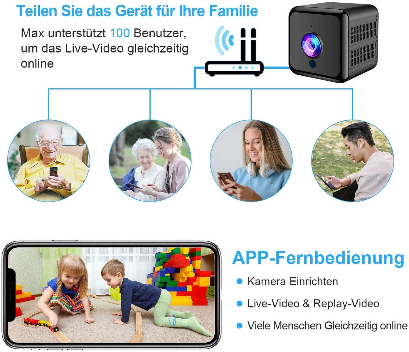 KINGDANS Gumgood Mini Camera, Mini Super Infrared Night Vision Surveillance Camera, Full HD 1080p, Long Battery Life, WLAN Camera with Motion Detection and Magnet