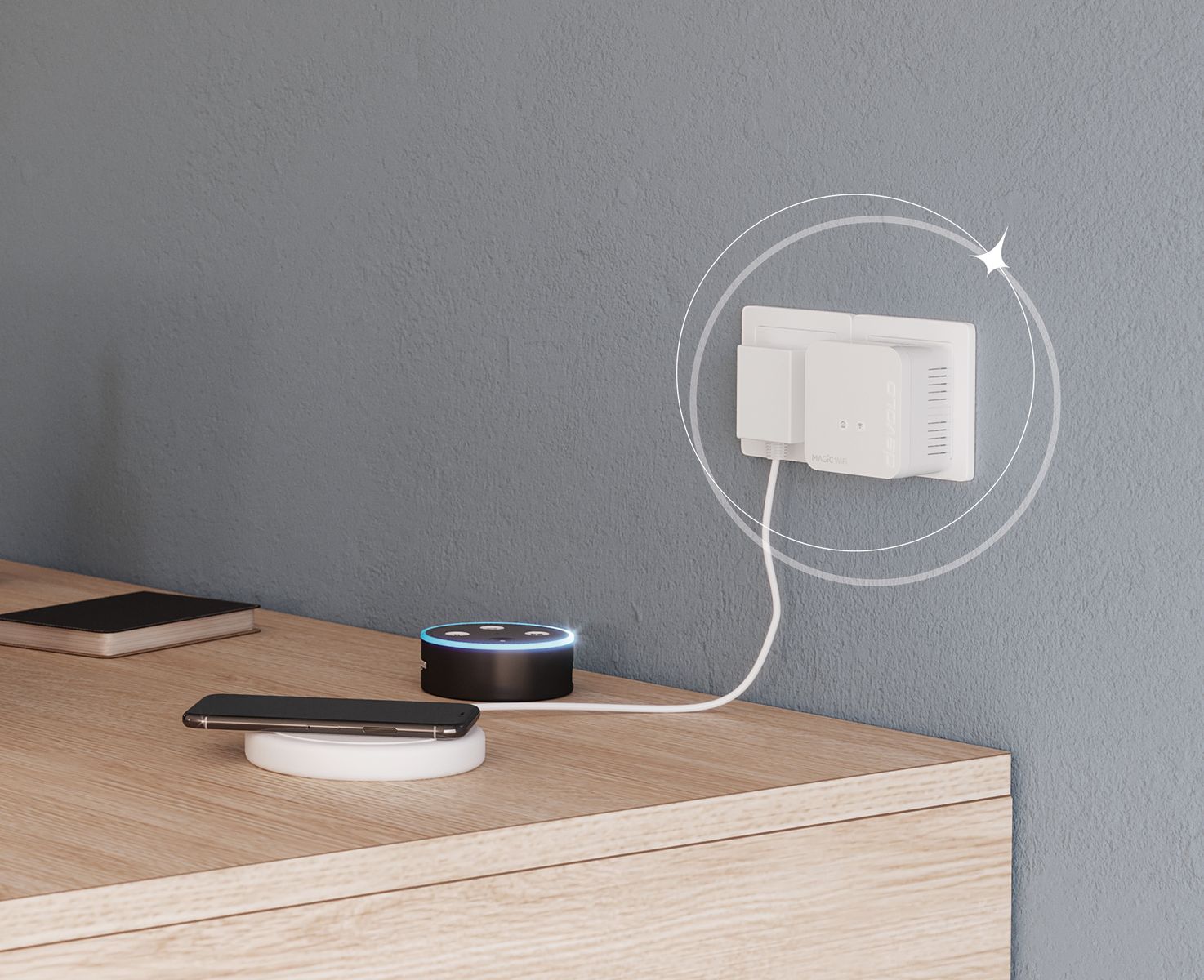 devolo Magic 1 WiFi mini Starter Kit, Powerline Mesh G.hn 1200 Mbit/s, Fast Ethernet, WLAN Wi‑Fi 4, Eingebaute Steckdose, Weiß, 2er-Set